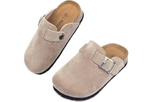 DUBUTO Kids Clogs for Girls Boys Cute Slip-on Slippers Classic Suede Cork Footbed Sandals Potato Shoes