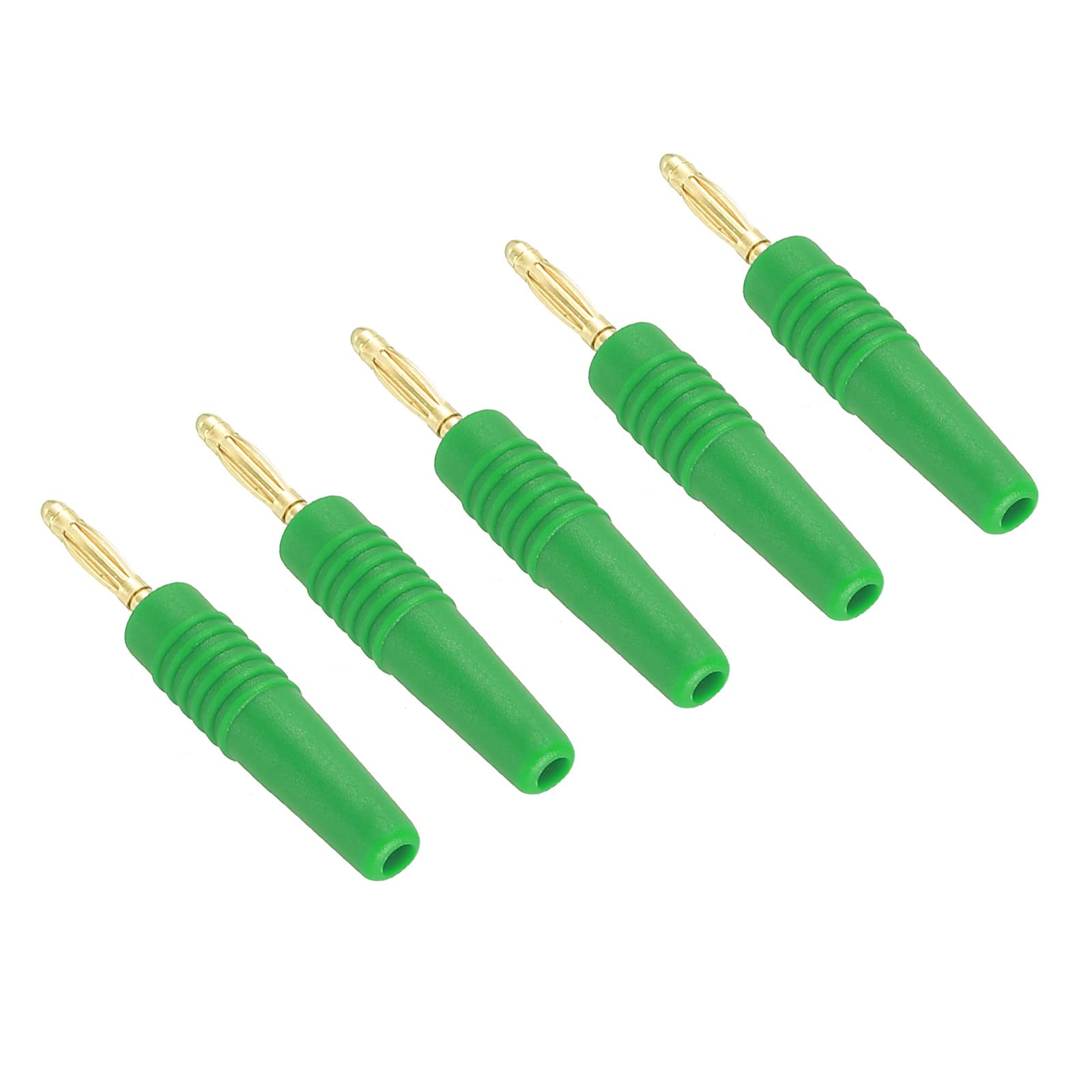 PATIKIL 5 Pack Banana Plugs Connector Solder Type Speaker Banana Plugs 2mm Gold-Plated Copper Green for Speaker Wires, Sound Systems, Video Receivers, Home Theater
