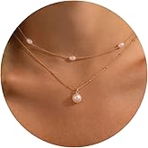 Plenky Pearl Necklaces for Women-14k Gold Plated Layered-Single Pearl Necklace Simple Pearl Choker Necklaces for Women Trendy Cute Gold Necklace Jewelry for Women Gifts