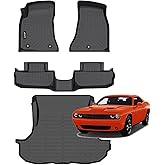 Jenofa-Floor Mats for Dodge Challenger RWD 2015-2023 Cargo Mat Car Mats for 2022 Challenger All Weather Floor Liner Custom Fit Automotive Non-Slip Waterproof TPE Rubber Full Set Accessories