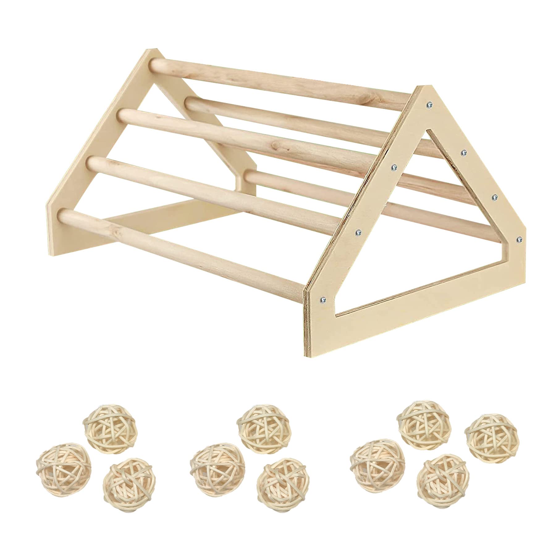 Allazone Chick Perch Strong Wooden Jungle Gym Roosting Bar Handmade Chicken Roosting Bird Stand Rack with 10 PCS Rattan Balls for Bird Parrot Hens