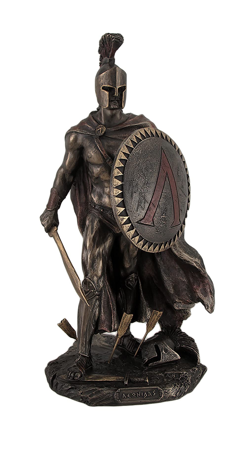 Zeckos Spartan King Leonidas With Sword and Shield Bronzed Statue - 10 Inch