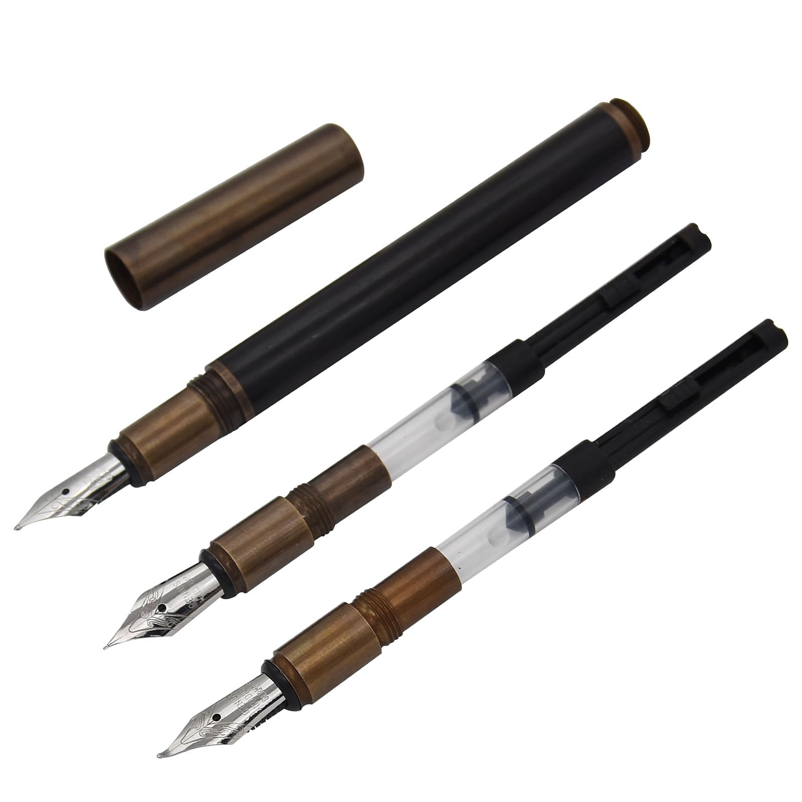 SIPLIV Handcrafted Wooden Brass Fountain Pen Short Paragraph (115mm) Pocket Travel Pen Business Pen Calligraphy Signatures Pen With 3 Different Pen Nibs - Bronze, Ebony