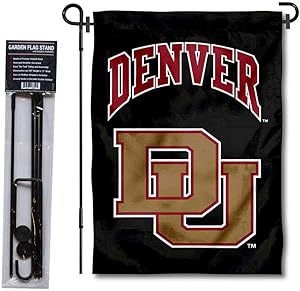 College Flags & Banners Co. Denver DU Pioneers Garden Flag and USA Flag Stand Pole Holder Set