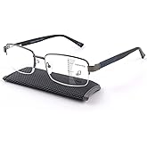 Missfive Men Premium Multifocus Reading Glasses Blue Light Blocking, Progressive Metal Frame With No Broken Spring Hinge Eyewear,Workspace For Near Range 3.50x