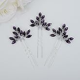 JWICOS Bridal Wedding Crystal Hair Pins Bride Hair Pieces Wedding Hair Accessories for Women and Girls Pack of 3 (Purple)