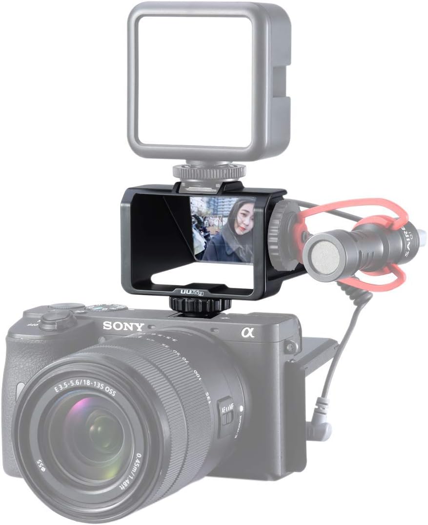Yifant UURig Selfie Flip Screen for Mirrorless Camera for Sony A7R3 A7III A7II A6000/A6300/A6500 Microphone Mount for Fujifilm XT3 XT20 Canon Panasonic GX85 Nikon Z7 Z6 Reverse Mirror