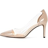 Eldof Women's Stilettos Pumps Pointed Toe Clear Transparent PVC Vamp High Heels Slip on 3 Inch Wedding Dressy Work Shoes