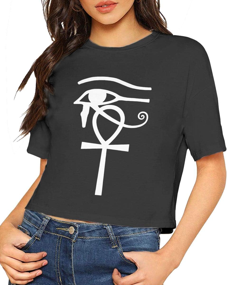 Women's Round Neck Crop Top Ankh Eye of Horus Ancient Egyptian Graphic Tee Tops
