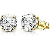 COCHARM 14K Gold Plated Stud Earrings 925 Sterling Silver Rose Cut Cubic Zirconia Lobe Earrings 20g Gold Minimalist Earrings for Women