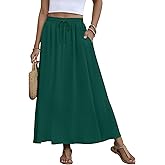 MLXSJ Women's Maxi Skirt Summer 2025 Pleated Flowy Elastic High Waisted Skirts with Pockets