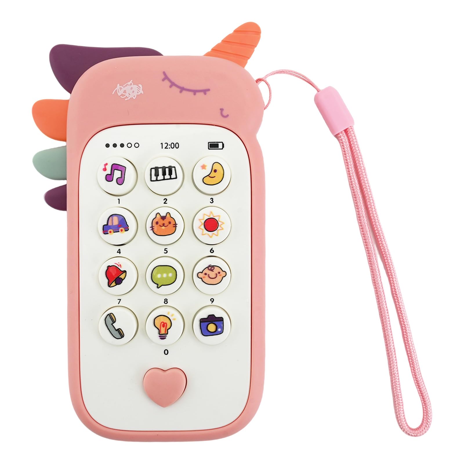Baby Phone Toy for 1 Year Old Girls and Boys, Interactive Learning Toy with Numbers with Lanyard, Animal Sounds, Lullabies and Detachable Teether Toddler Educational Gift for 6-18 Month Olds (Unicorn)