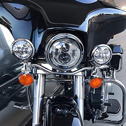 Dot Appoved Chrome 7inch LED Headlight with 4.5inch Matching Chrome Passing Lamps Compatible with H arley Motorcycles with Adapter Ring and wire adapter