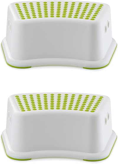 Straame Sturdy Step Stool 2 Pack Green White Non-Slip Kids Toilet Booster