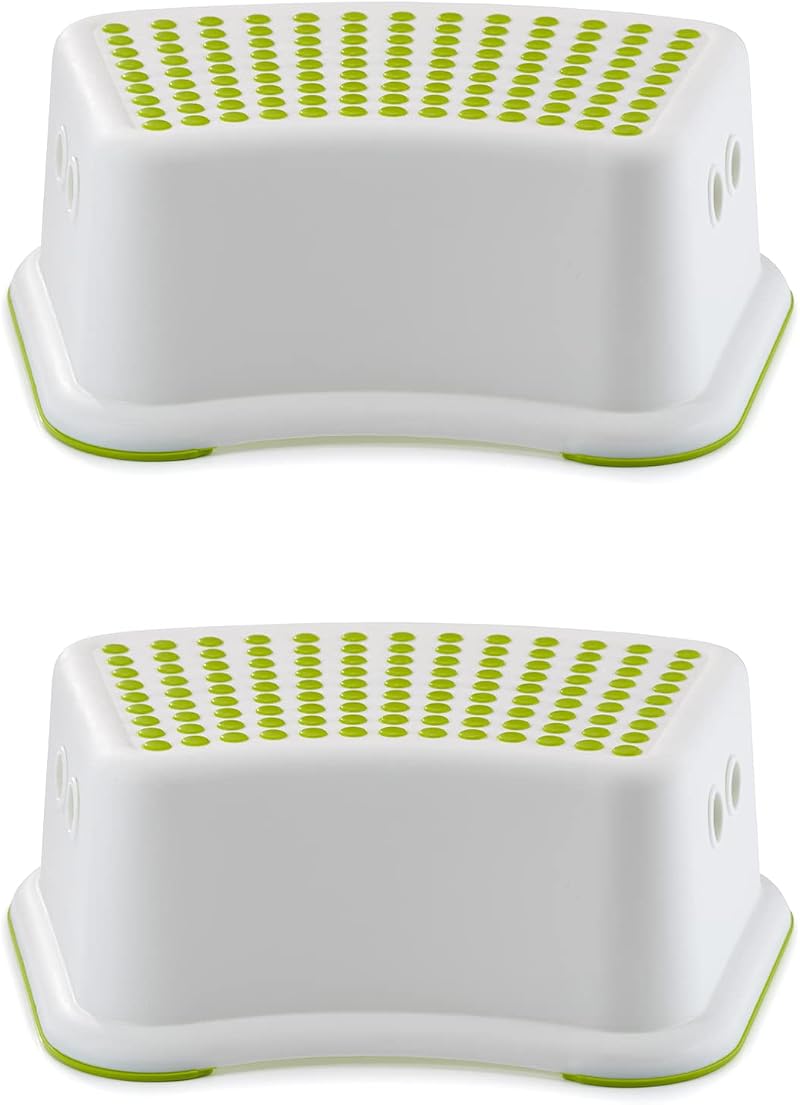 Straame Sturdy Step Stool 2 Pack Green White Non-Slip Kids Toilet Booster