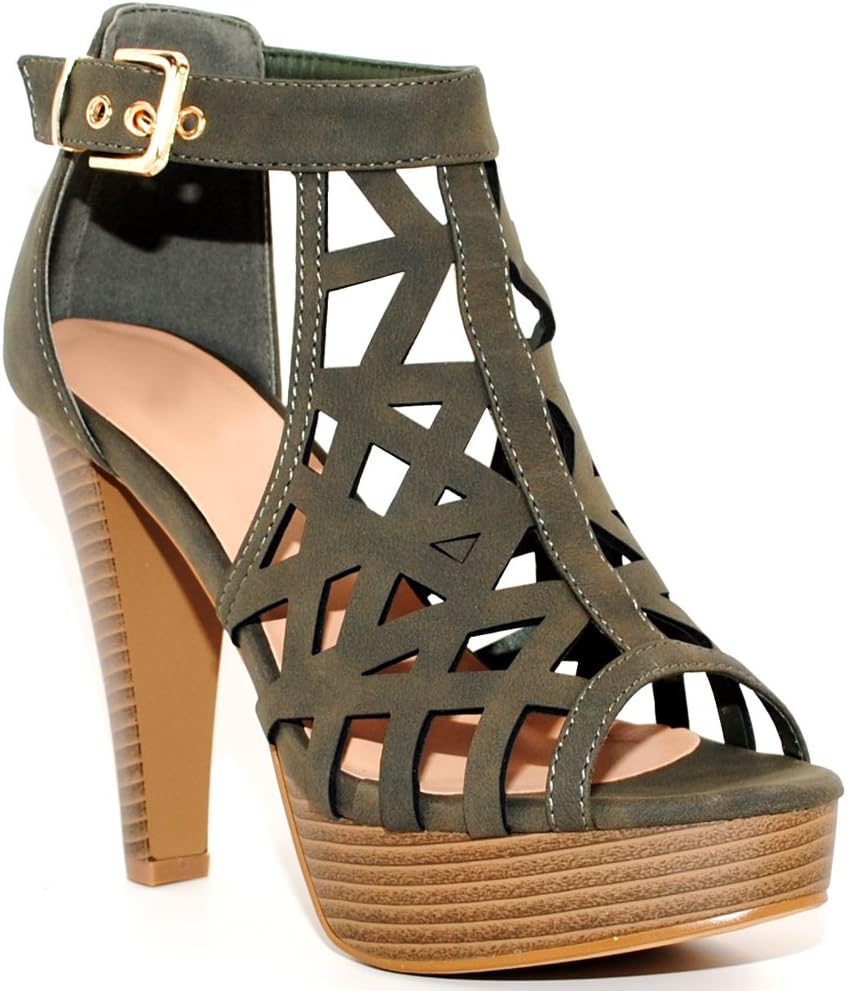 TRENDSup Collection Open Toe Ankle Strap Sandal – Western Bootie Stacked Heel Open Toe Cutout Shoes