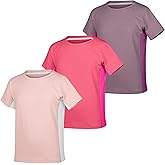 BIG ELEPHANT 3-Pack Kids Short Sleeve T-Shirts, Breathable UPF 50+ Quick-Dry Mesh Solid Tees for Boys & Girls