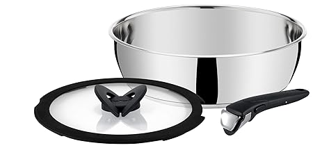 Tefal L942S314 Ingenio Pro Edelstahl Schmorpfanne, 24 cm, mit Glasdeckel und schwarzem Griff, für alle Herdarten geeignet, au