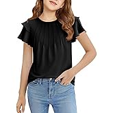Haloumoning Girls Pleated Ruffle Short Sleeve Shirts Kids Summer Crewneck T-Shirts Fashion Tops Tees 5-14 Years