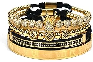 WFYOU Imperial Crown Bracelets for Men 18kt Gold Bracelet Cubic Zirconia Beads Bracelets Cross Bracelets Charm Men Luxury Gift