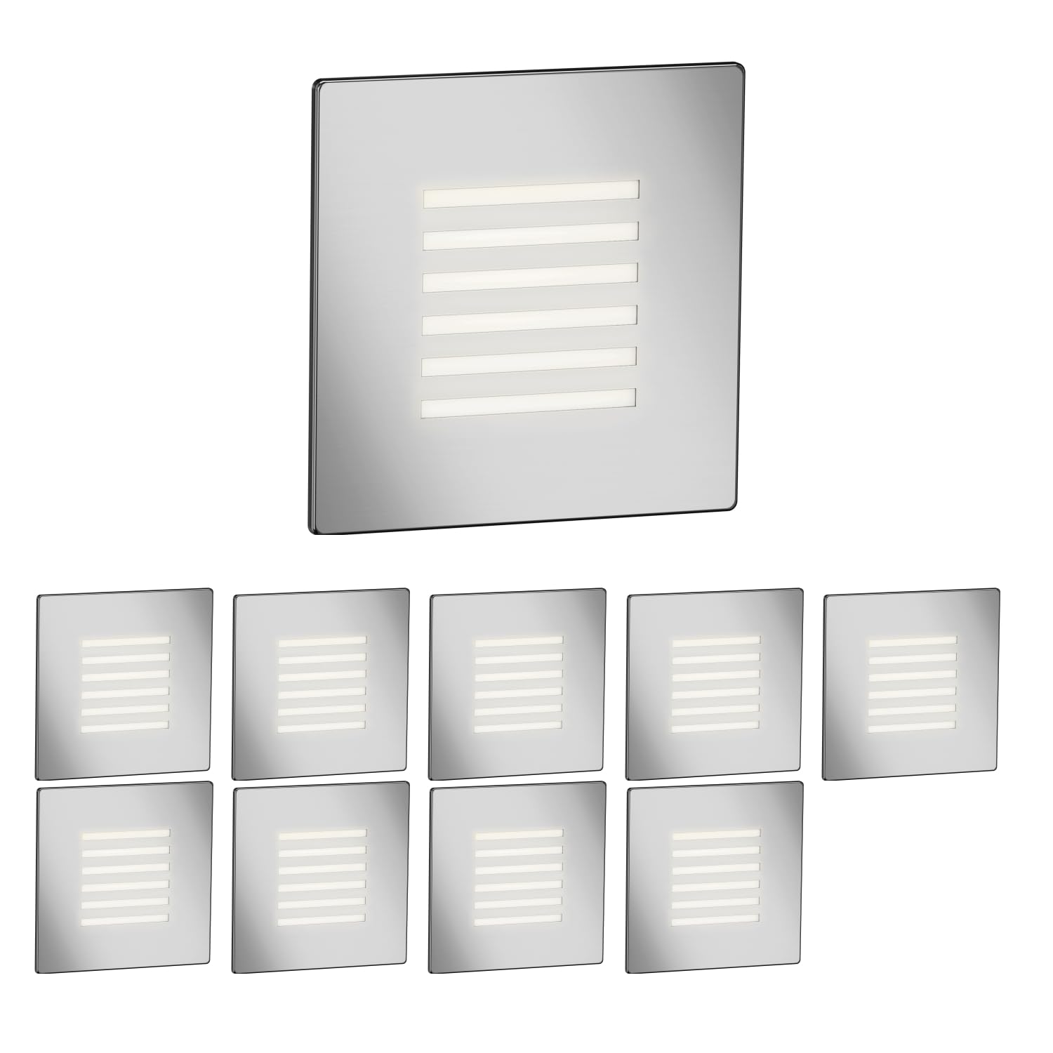 ledscom.de 10 LED Staircase Light/recessed wall Light FEX for Indoors and Outdoors, Grille, Angular, Stainless Steel, 85 x 85mm, Warm White