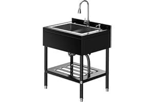 25.7"x20.7"x39.5" Stainless Steel Utility Sink, Freestanding Large Single Bowl Laundry Tub with Hot/Cold Faucet, Hoses & Drai