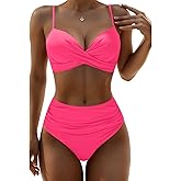 Aqua Eve Women Underwire Bikini High Waisted Bathing Suit Tummy Control Two Piece Swimsuit