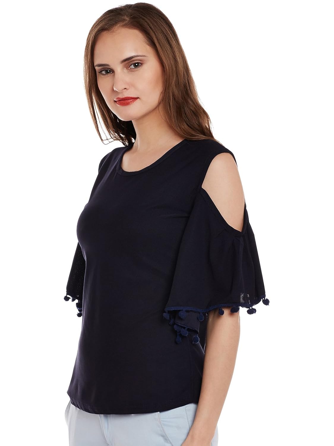 ants navy solid cut shoulder with latkan top for women