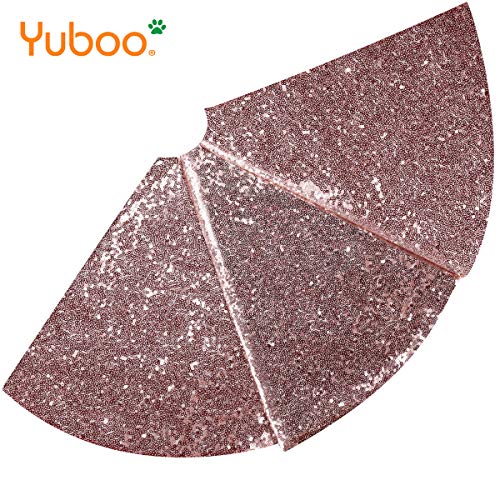 yuboo Rose Gold Christmas Tree Skirt, 48 Inch Sequin Pink Double Layers Tree Mat for Pink