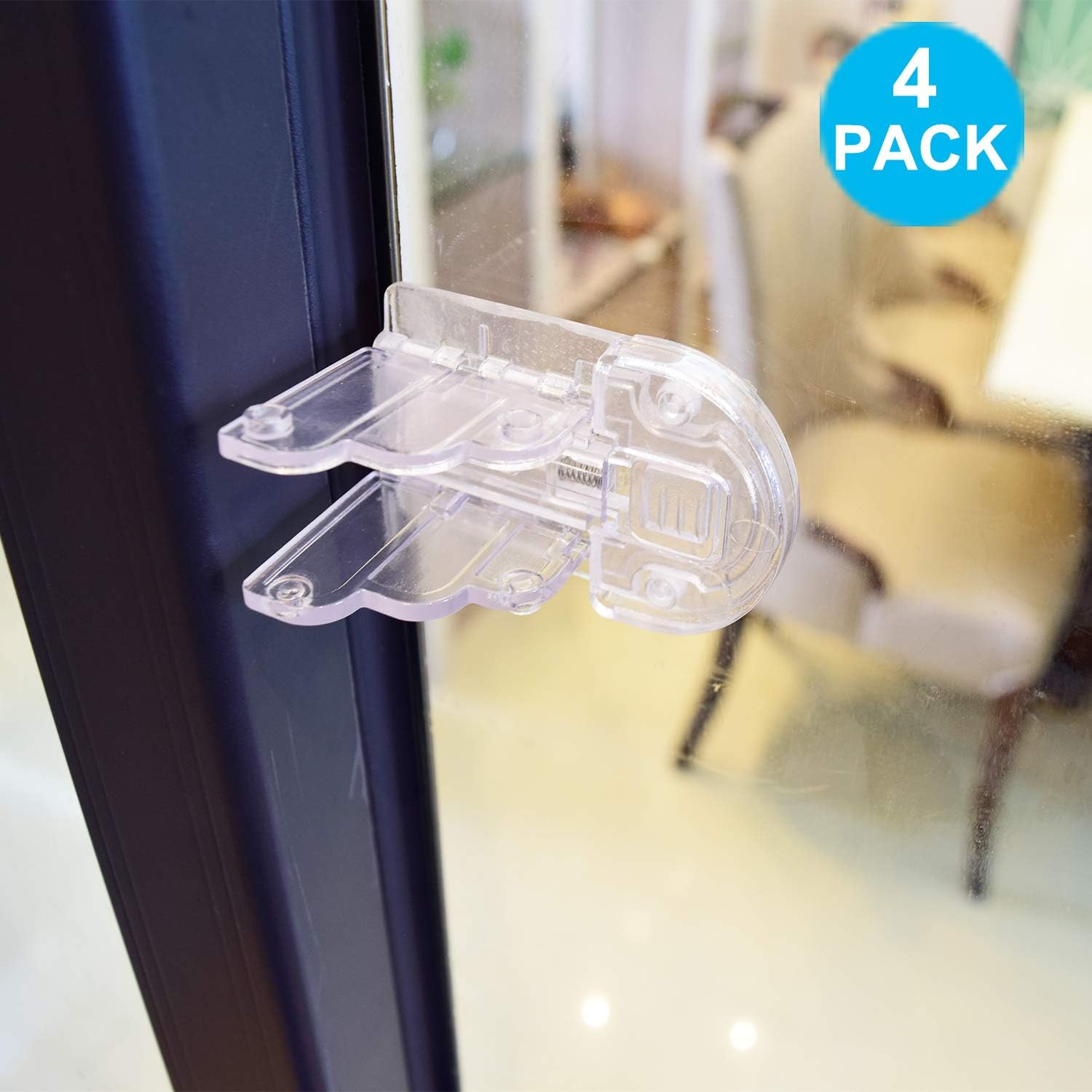 Sliding Door Locks for Child Safety, TUSUNNY Baby Proofing Window Locks, Childproof Locks for Closet, Shower,Wardrobe, Childproof Cupboard Kitchen Cabinet Glass Doors with No Screws or Drills(4Packs)