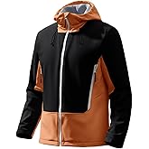 Runcati Mens Softshell Jacket Fleece Lined Windbreaker Color Block Rain Coat Waterproof Hooded Jackets for Hiking