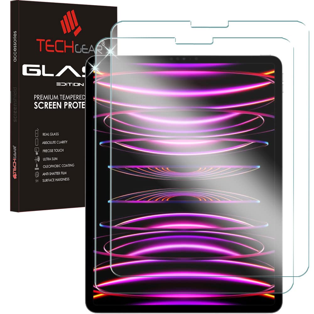 TECHGEAR 2 Pack of GLASS Edition for New iPad Pro 12.9" 2022 2021 2020 2018 [3rd 4th 5th 6th Generation] Genuine Tempered Glass Screen Protector Guard Covers [Face ID & Pencil Compatible]