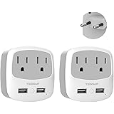 European Plug Adapter, TESSAN US to Europe Power Adaptor with 2 USB Charger 2 AC Outlets, International Travel Adapter (Type