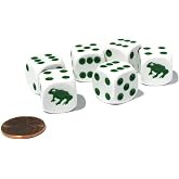 Set of 6 Frog 16mm D6 Round Edged Koplow Animal Dice - White with Green Pips