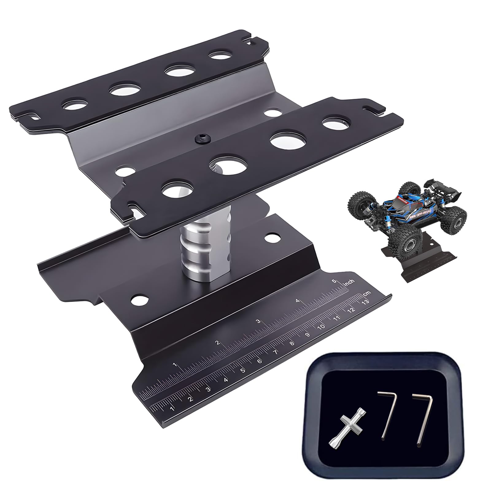 RC Car Work Stand & Screws Pallet 360 Degree Rotation Aluminum Station Lift for 1/8 1/10 1/12 1/16 1/18 Scale Traxxas TRX4 Axial Arrma Redcat Losi RC Crawler Monster Truck Buggy Black