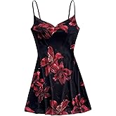 Floerns Women's Flower Print Draped Ruched Cami Dress Sleeveless Flared Mini Dress