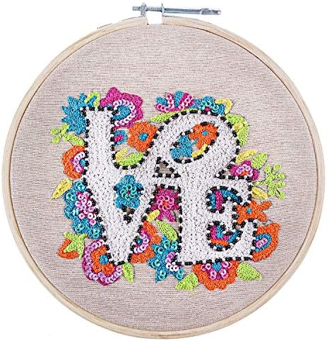 The Bombay Store - Floral Love Wall Decor-Hand Embroidered Canvas on Wood Frame - 22 cms