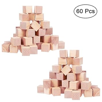 Holzwürfel (60 Stück) - Natürlich Blanko Holzklötze 20x20mm - Unvollendete Quadratische Holzblöcke Deko für Puzzle machen, Ku