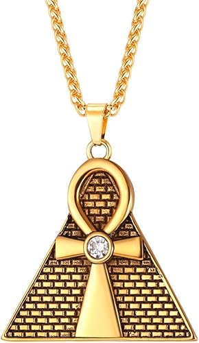 Amazon U7 ピラミッド エジプトクロス ネックレスペンダント アンク メンズ アクセサリー スピがチェーン K18金メッキ Gp2571 ネックレス 通販