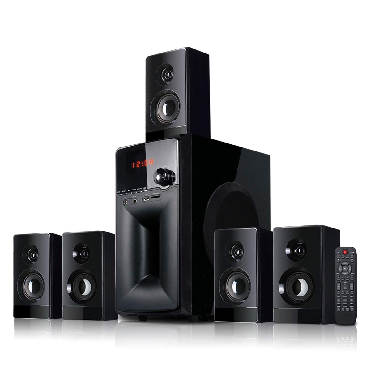 ENKOR 5.1 Channel Home Theater Speaker System Bluetooth Satellite PC Gaming Speakers 80W SD/FM