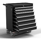OAKANDO 7-Drawer Metal Rolling Tool Chest with Wheels,Tool Storage Cabinet with Locking System，Toolbox with Wheels for Garage,Workshop, Repair Shop(Black, 7-Drawer)