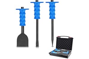 YTYLSJ Masonry Chisel Set,Heavy Duty Chisel Set with Hand Protection,11''Point Chisel and Flat Chisel, 8'' Brick Chisel with Storage Case,Concrete and Stone Chisels,Used for Demolition,Carving,Breaking(3pcs)