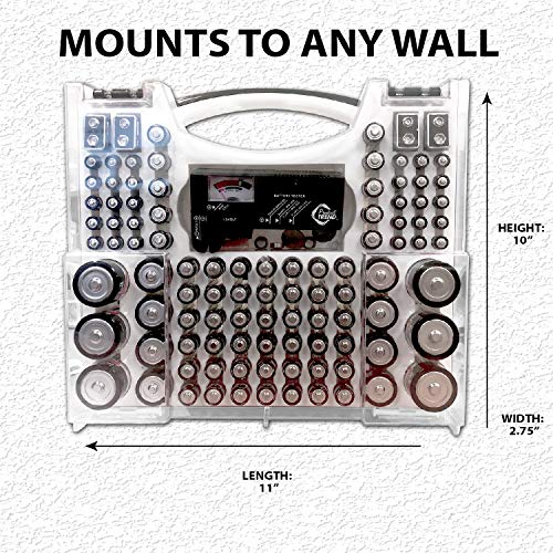 Battery Pro Organizer And Tester, WallMount Battery Storage, Holds 100
