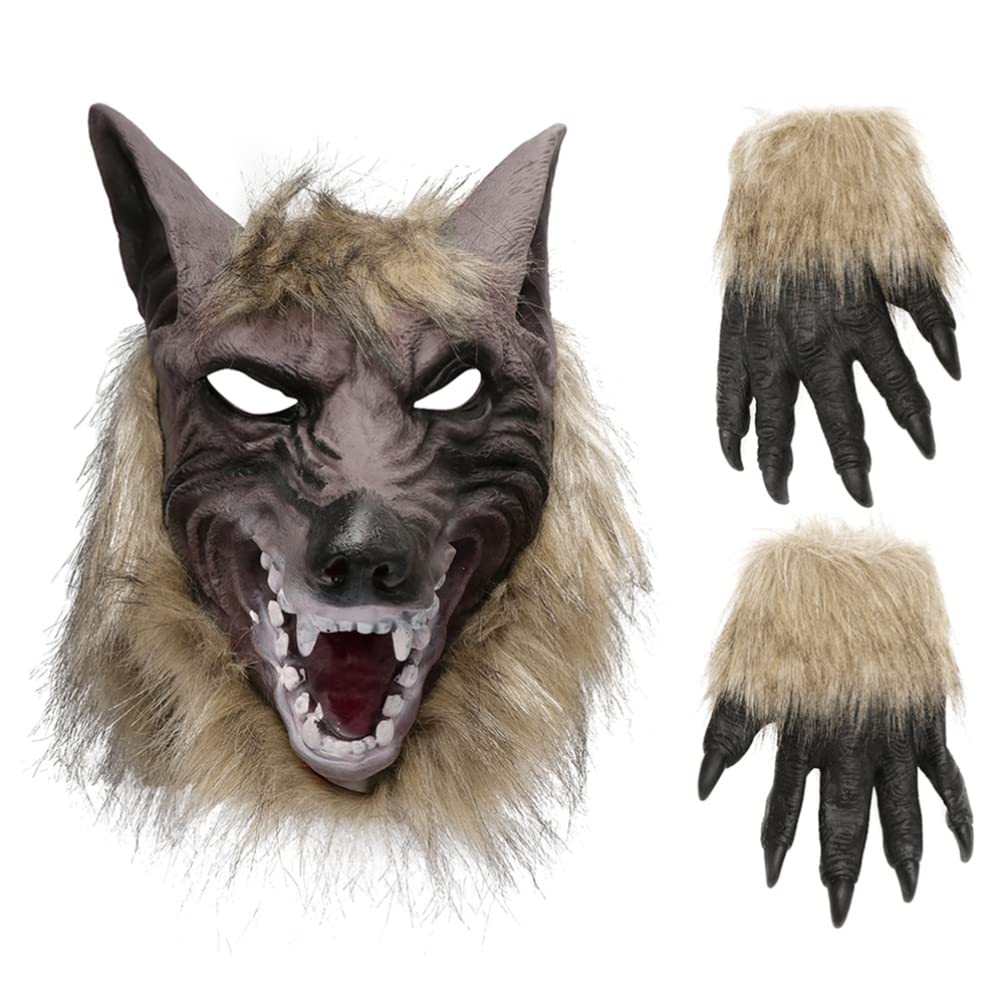 STOBOK Werewolf Costume 1 Set of Werewolf Mask Gloves Wolf Head Mask Scary Animal Adults Cosplay Halloween Claw Gloves Costume Prank Halloween