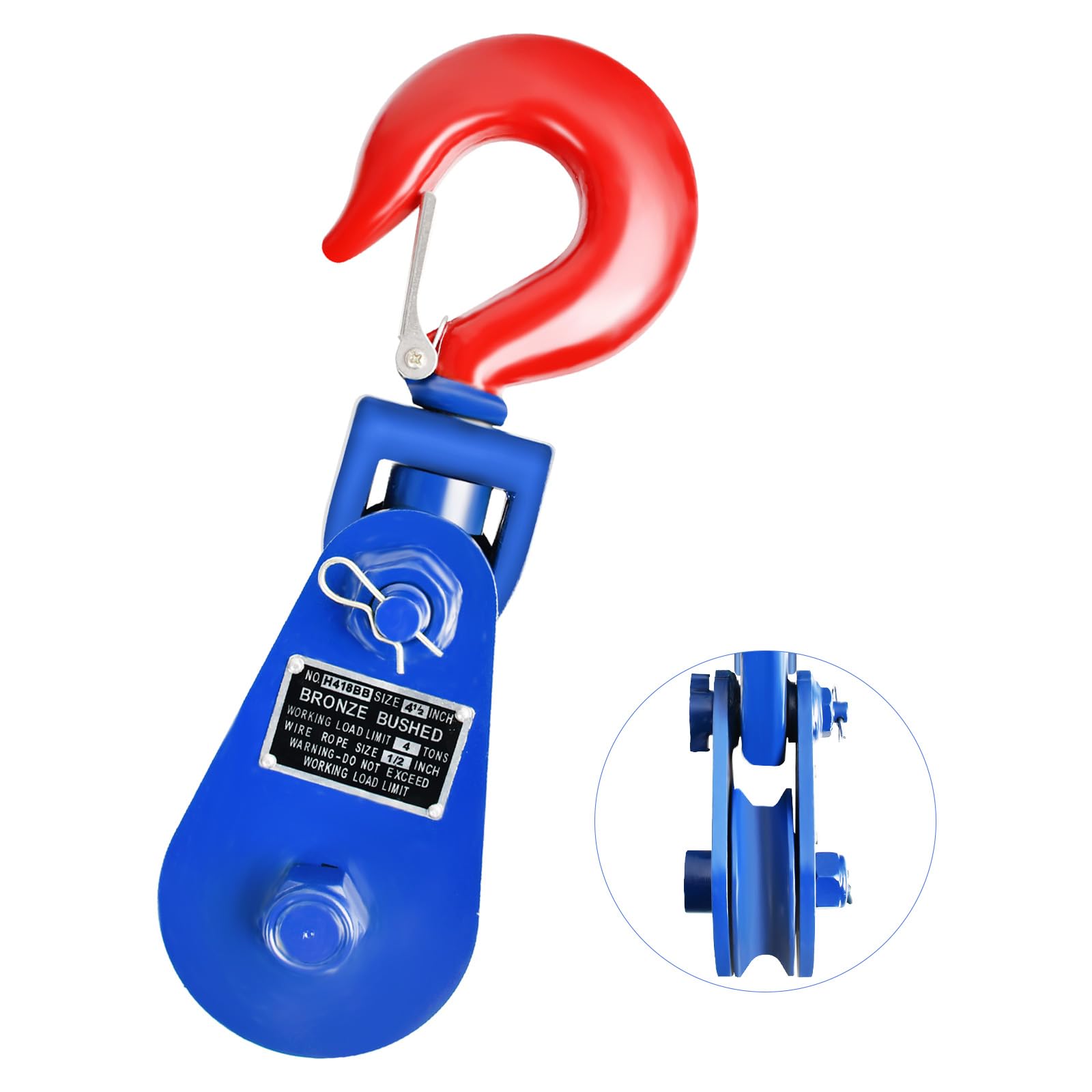 WULAZMU Snatch Block with Hook, 4 Ton 4 1/2" Sheave