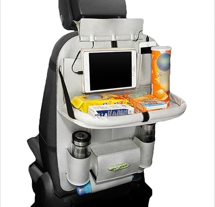 LvRao PU Leder Rücksitztasche fürs Auto mit Tablett-Fach | Rücksitz-Organizer für Kinder, Reise-Utensilien und Spielzeug | Mu