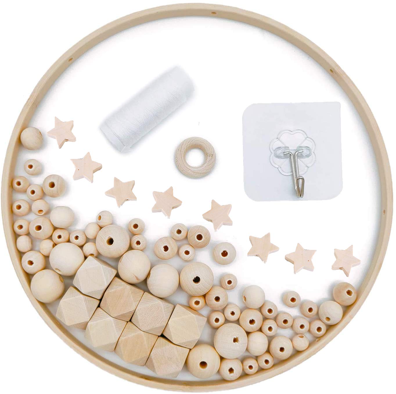 DIY Wooden Mobile Frame Dream Catcher Wind Chime Bed Bell for Crafts Natural Wooden Mobile Hanger Room Bed Decoration for Children