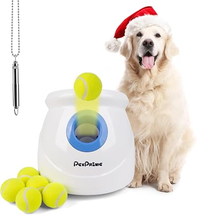 pet prime Large Automatic Dog Ball Launcher with 6 Mini Balls 10-40ft