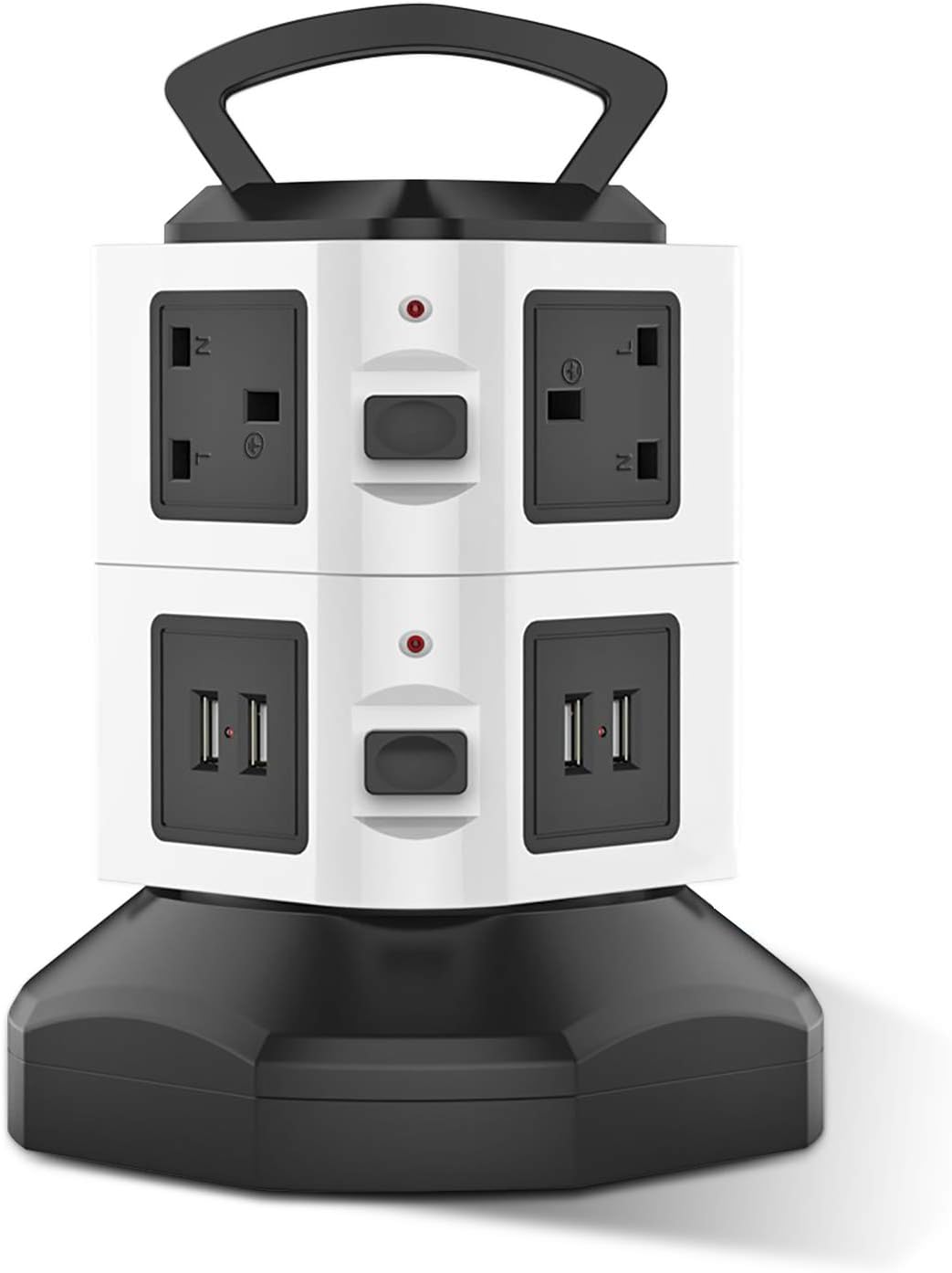 3M/9FT Tower Extension Lead [4 USB Ports 6 Way Outlets] with Surge Protection, KOI Wire Length Retractable Vertical Tower Power Extension Cord with Fuse and Overload Protection (Black)