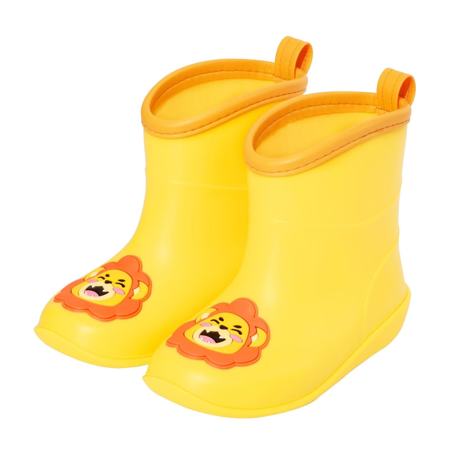 Photo 1 of **MINOR DAMAGED**
FUNCOO PLUS Toddler Kids Rain Boots Baby Rain Shoes Children Easy On Waterproof Boots for Boys and Girls, Yellow Lion, Toddler Size 7